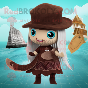 Brown Mermaid mascot costume character dressed with a Swimwear and Hats