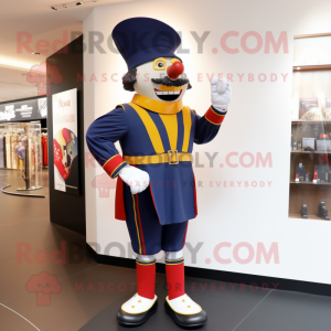 Navy Swiss Guard mascot costume character dressed with a Shorts and Pocket squares