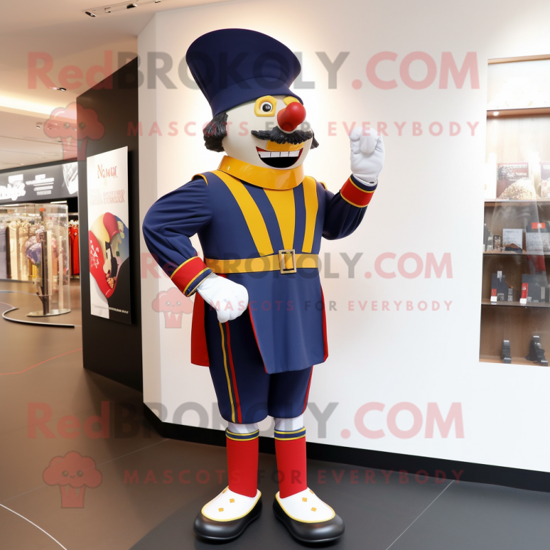 Navy Swiss Guard mascot costume character dressed with a Shorts and Pocket squares Navy Swiss Guard mascot costume character dressed with a Shorts and Pocket squares
