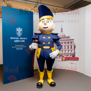 Navy Swiss Guard mascot costume character dressed with a Shorts and Pocket squares