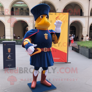 Navy Swiss Guard mascot costume character dressed with a Shorts and Pocket squares