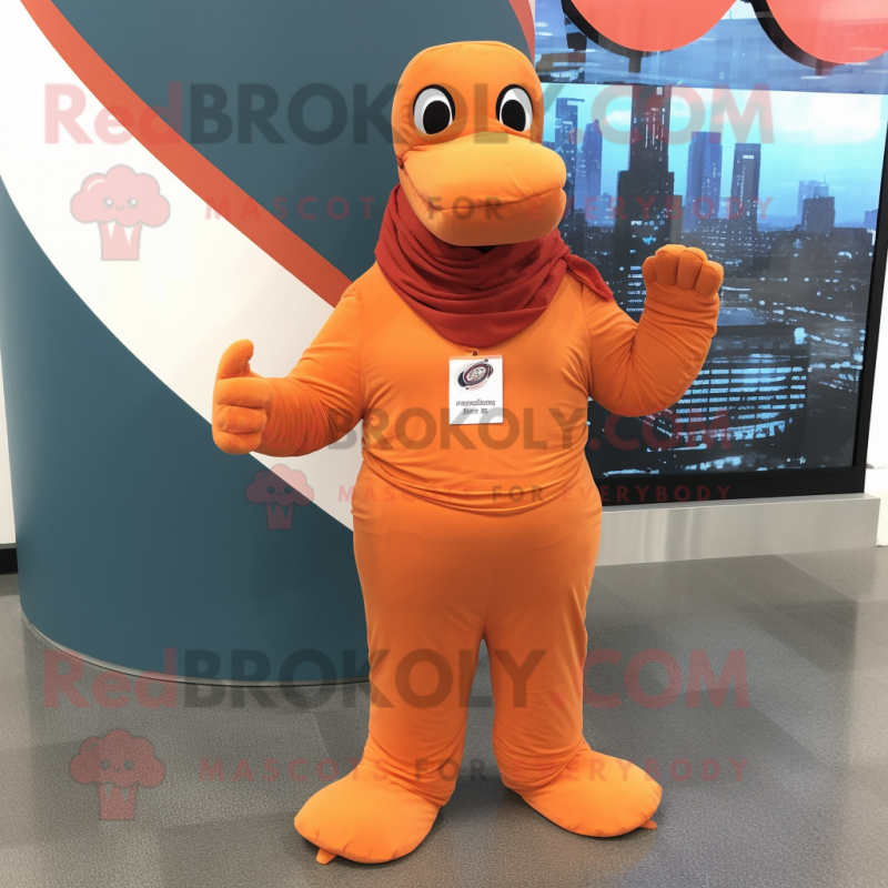 Orange Titanoboa mascot costume character dressed with a Suit Pants and Scarf clips