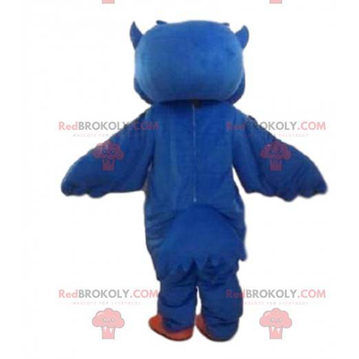 Mascotte de hibou bleu, costume de grand oiseau nocturne -