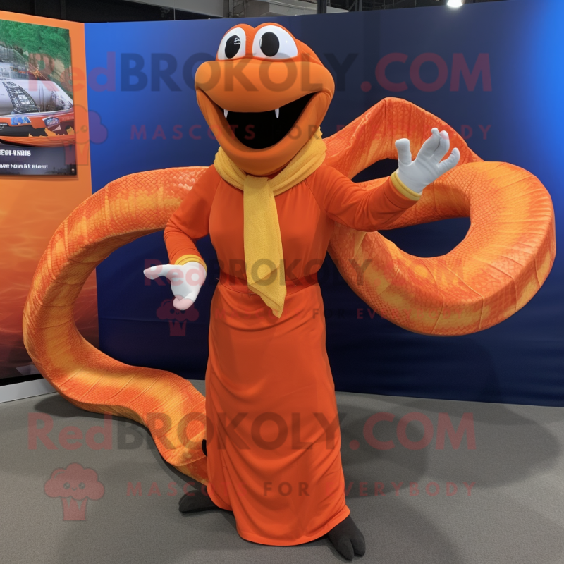 Orange Titanoboa mascot costume character dressed with a Suit Pants and Scarf clips