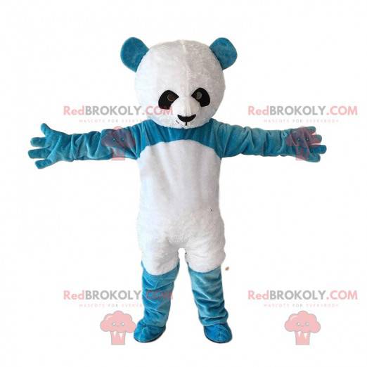 Blaues und weißes Teddybärmaskottchen, riesiger blauer Panda -