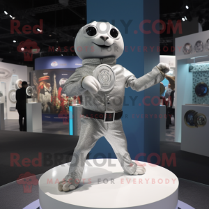 Silver Seal mascot costume character dressed with a Suit Pants and Bracelet watches