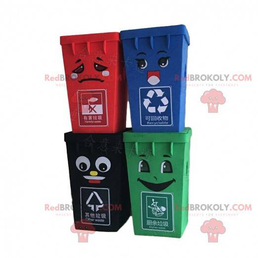 4 mascottes de bennes à ordures, costumes de poubelles -