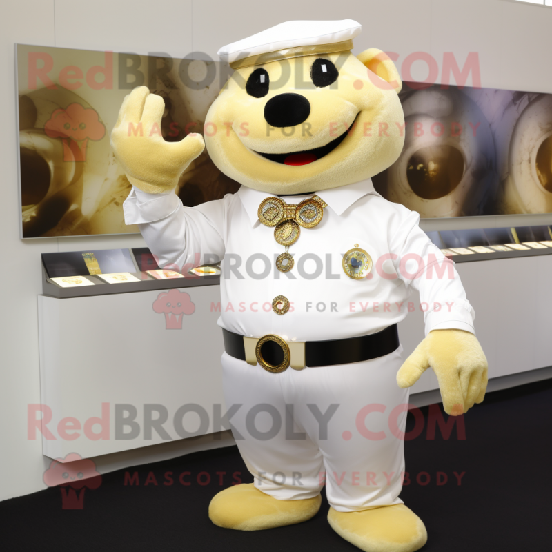 Gold Bracelet mascot costume character dressed with a Dress Shirt and Gloves Gold Bracelet mascot costume character dressed with a Dress Shirt and Gloves
