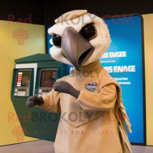 Beige Vulture mascot costume character dressed with a Tank Top and Coin purses