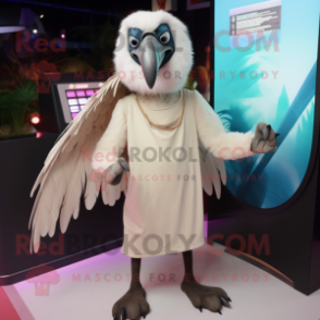 Beige Vulture mascot costume character dressed with a Tank Top and Coin purses