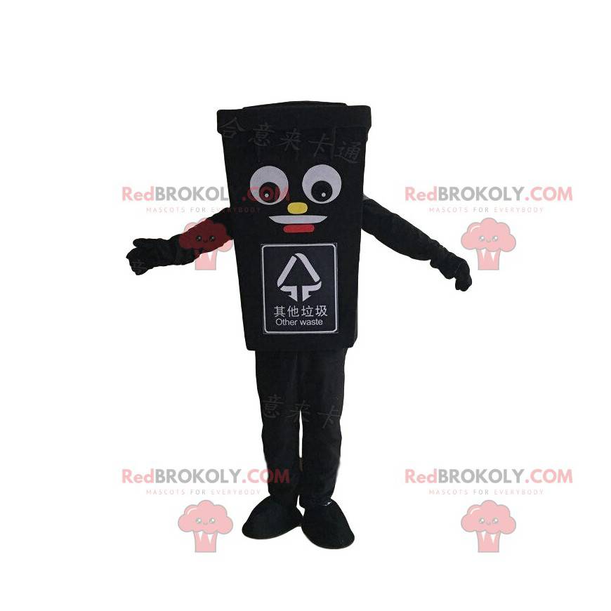 Mascotte de poubelle noire géante, costume de benne à ordures -