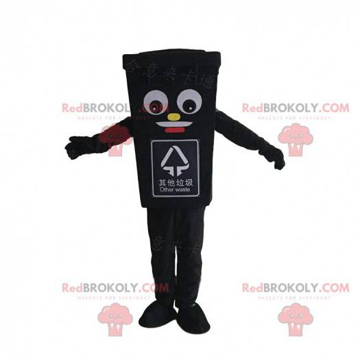 Mascotte de poubelle noire géante, costume de benne à ordures -