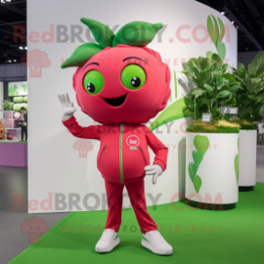 Olive Strawberry mascot costume character dressed with a Windbreaker and Hairpins