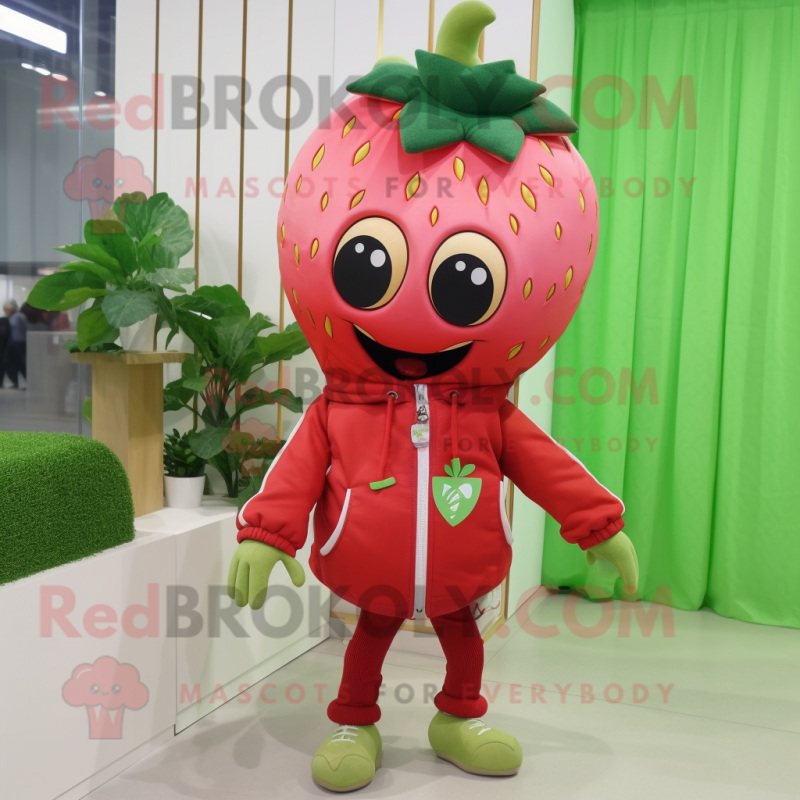 Olive Strawberry mascot costume character dressed with a Windbreaker and Hairpins Olive Strawberry mascot costume character dressed with a Windbreaker and Hairpins