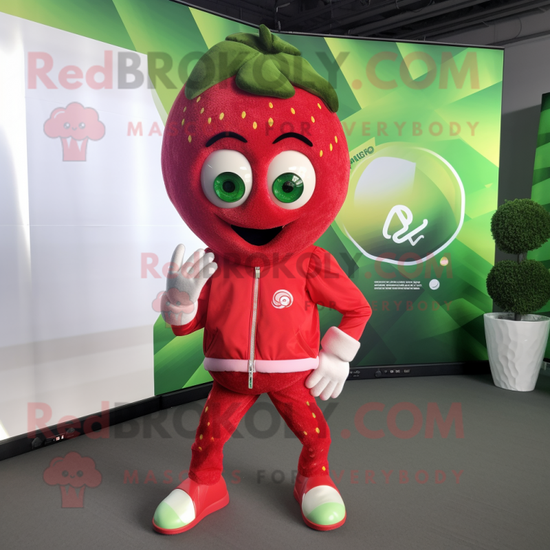 Olive Strawberry mascot costume character dressed with a Windbreaker and Hairpins Olive Strawberry mascot costume character dressed with a Windbreaker and Hairpins