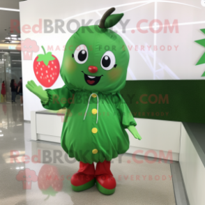 Olive Strawberry mascot costume character dressed with a Windbreaker and Hairpins