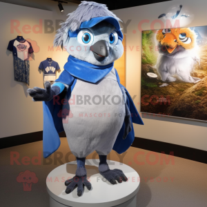 Silver Blue Jay mascot costume character dressed with a Romper and Scarf clips