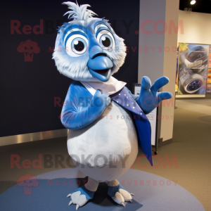 Silver Blue Jay mascot costume character dressed with a Romper and Scarf clips