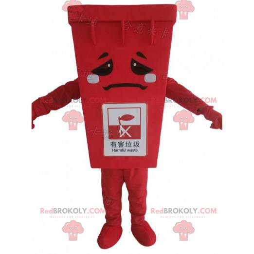 Mascotte rossa del cassonetto, costume gigante della spazzatura