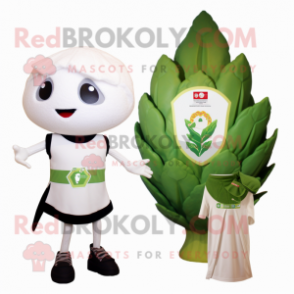 White Spinach mascot costume character dressed with a Bikini and Brooches