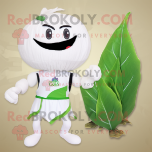 White Spinach mascot costume character dressed with a Bikini and Brooches