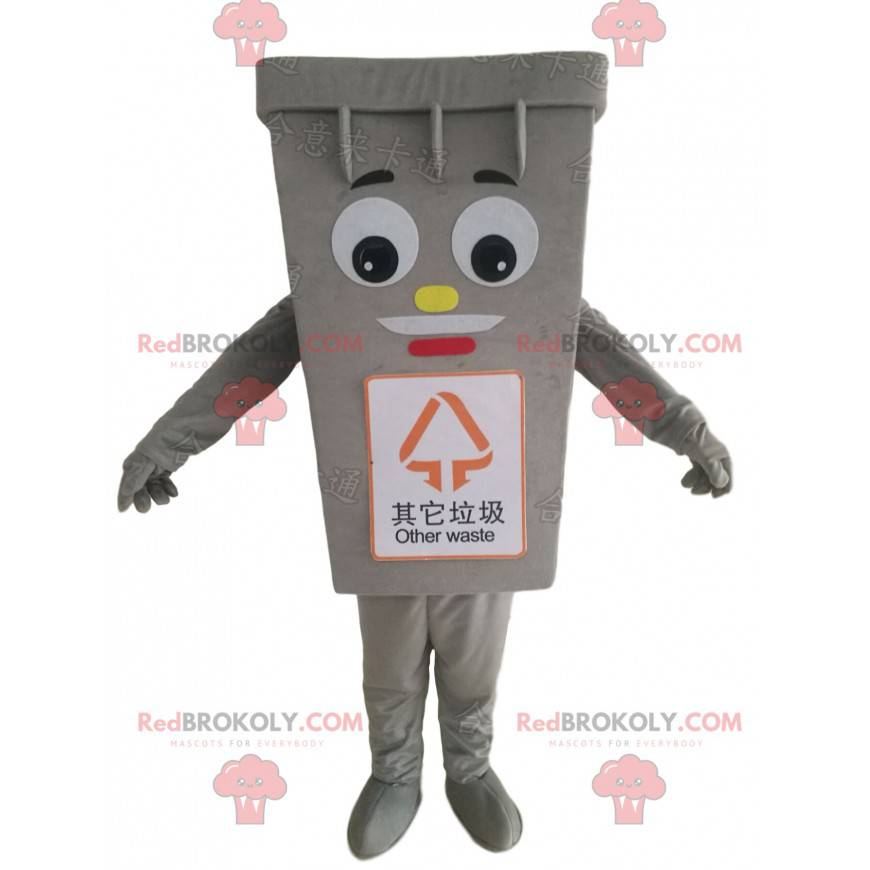 Kæmpe grå papirkurv maskot, dumpster kostume - Redbrokoly.com