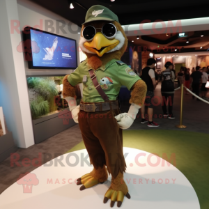 Olive Falcon mascot costume character dressed with a Mom Jeans and Bracelet watches