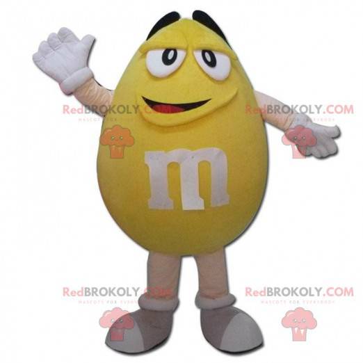 Gigantische gele M & M's mascotte, chocoladekostuum -