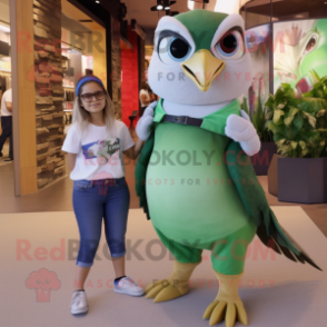 Olive Falcon mascot costume character dressed with a Mom Jeans and Bracelet watches