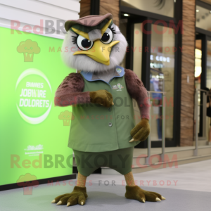 Olive Falcon mascot costume character dressed with a Mom Jeans and Bracelet watches