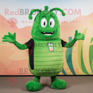 Forest Green Shrimp Scampi mascot costume character dressed with a Tank Top and Mittens