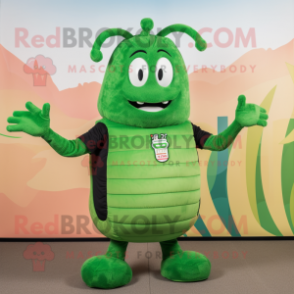 Forest Green Shrimp Scampi mascot costume character dressed with a Tank Top and Mittens