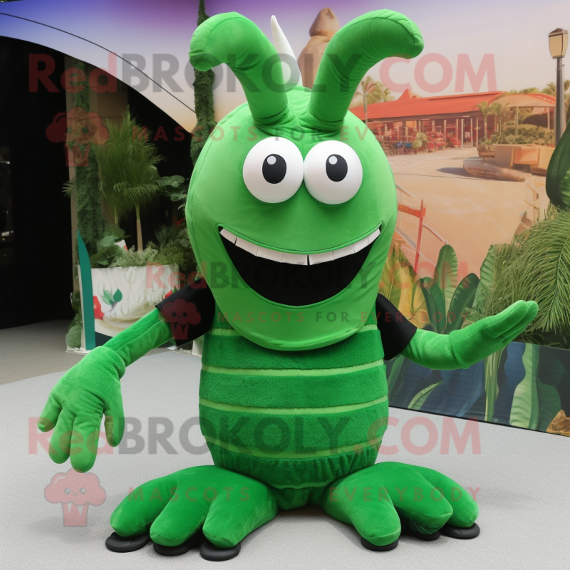 Forest Green Shrimp Scampi mascot costume character dressed with a Tank Top and Mittens Forest Green Shrimp Scampi mascot costume character dressed with a Tank Top and Mittens