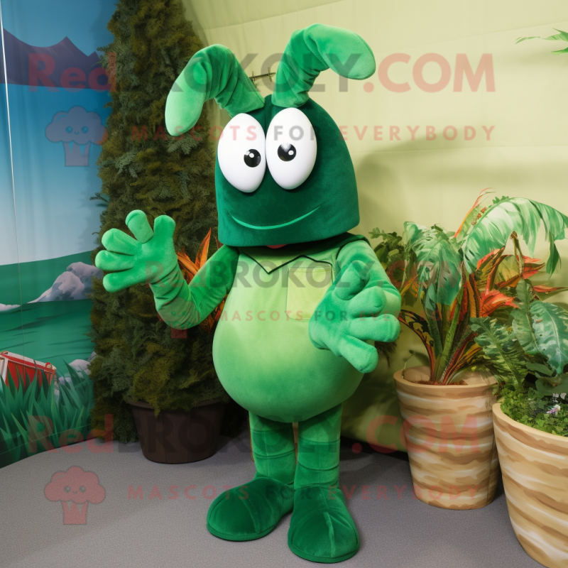 Forest Green Shrimp Scampi mascot costume character dressed with a Tank Top and Mittens Forest Green Shrimp Scampi mascot costume character dressed with a Tank Top and Mittens