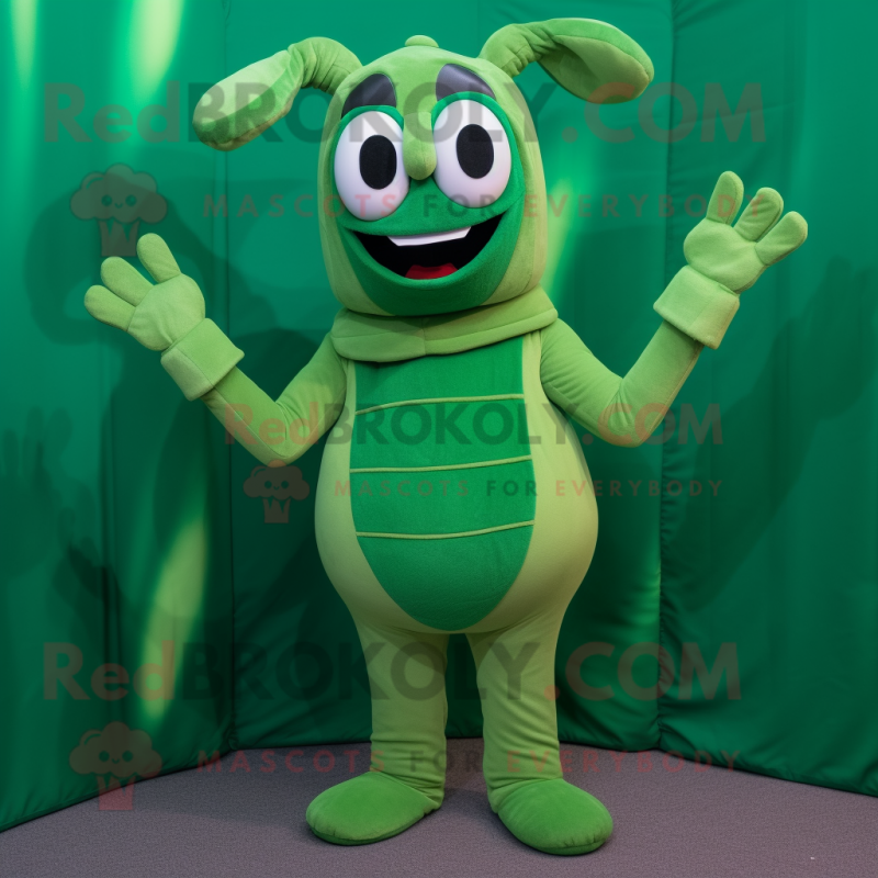 Forest Green Shrimp Scampi mascot costume character dressed with a Tank Top and Mittens Forest Green Shrimp Scampi mascot costume character dressed with a Tank Top and Mittens