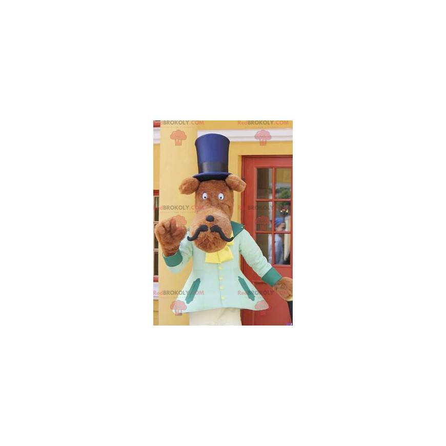 Mascotte de chien moustachu avec un chapeau haut de forme -