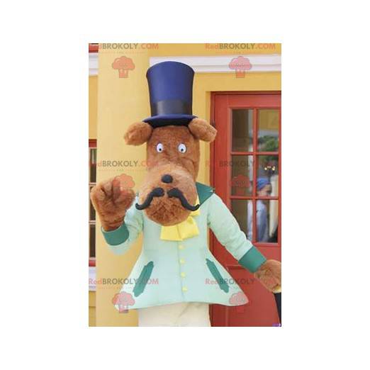 Mascotte de chien moustachu avec un chapeau haut de forme -