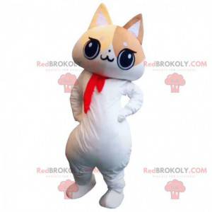 Mascote gato branco, bege e marrom, fantasia de gato grande -