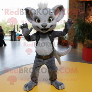 Gray Chupacabra mascot costume character dressed with a Jeans and Gloves