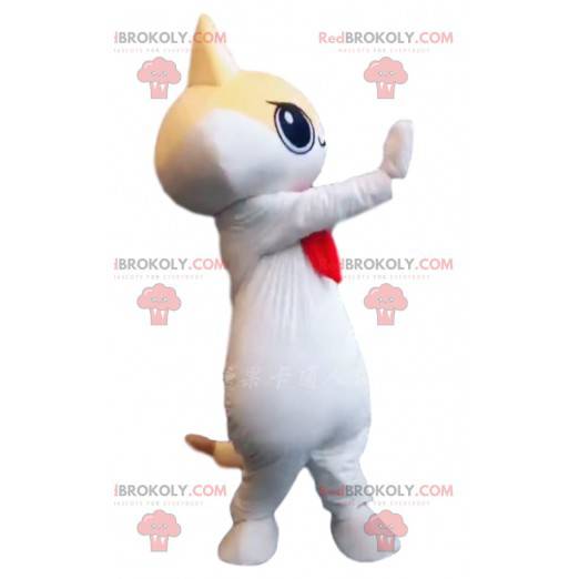 White, beige and brown cat mascot, big cat costume -