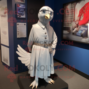 Silver Dove mascot costume character dressed with a Cover-up and Belts