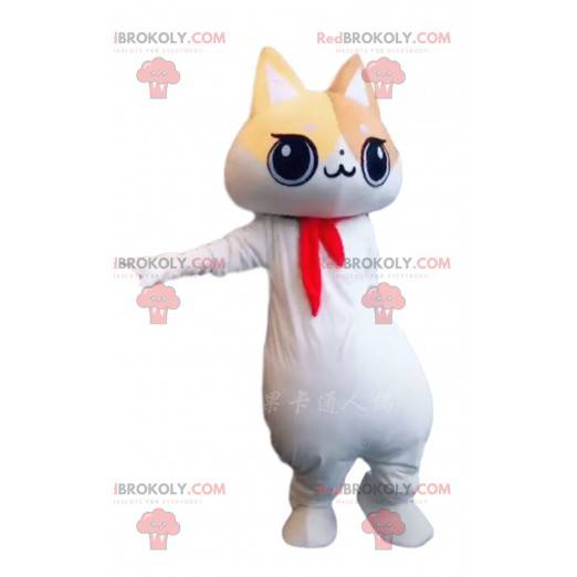 White, beige and brown cat mascot, big cat costume -