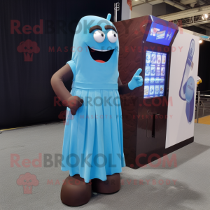 Sky Blue Chocolate Bar mascot costume character dressed with a Maxi Dress and Digital watches