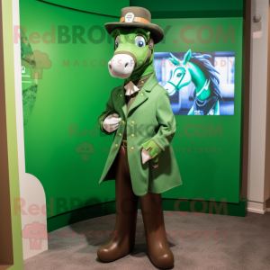 Green Horseshoe mascot costume character dressed with a Coat and Pocket squares