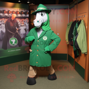 Green Horseshoe mascot costume character dressed with a Coat and Pocket squares