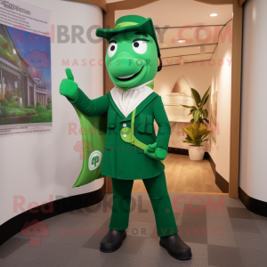 Green Horseshoe mascot costume character dressed with a Coat and Pocket squares