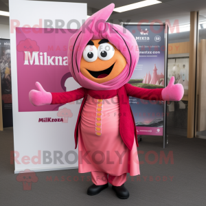 Pink Tikka Masala mascot costume character dressed with a Culottes and Tie pins
