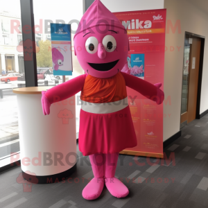 Pink Tikka Masala mascot costume character dressed with a Culottes and Tie pins