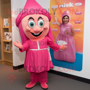 Pink Tikka Masala mascot costume character dressed with a Culottes and Tie pins