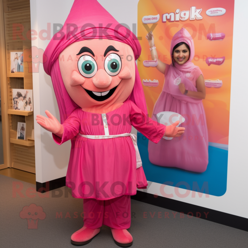 Pink Tikka Masala mascot costume character dressed with a Culottes and Tie pins